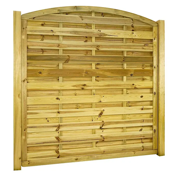 GartenLand Sichtschutzelement VARIO MASSIV - B x H: 180 x 195 cm, Holz, Kiefer KDI Grün - Gewölbtes Holzzaunfeld mit horizontal geflochtenen Latten und stabilem Rahmen.