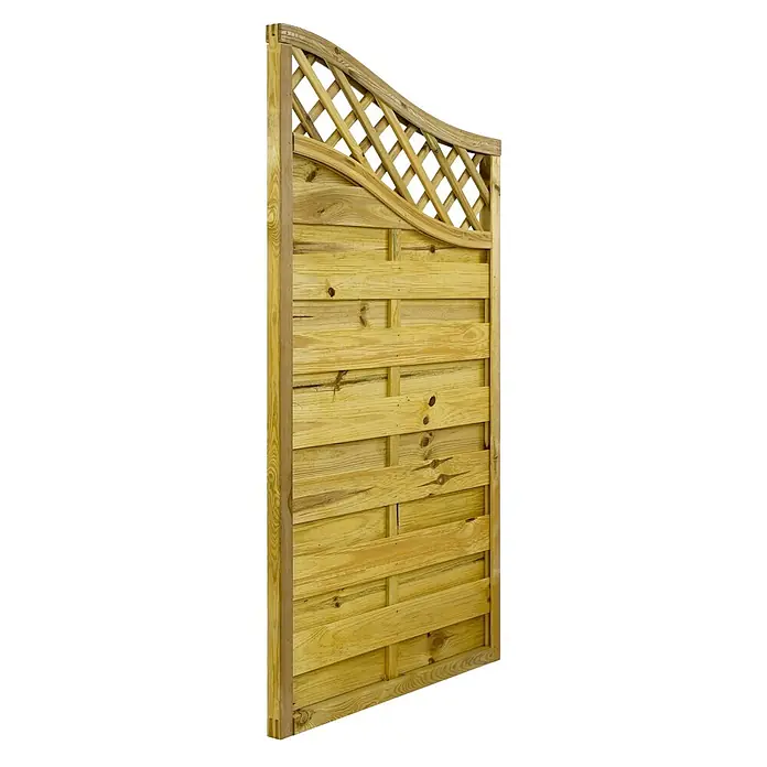 GartenLand Sichtschutzelement VARIO - B x H: 90 x 160 cm, Holz, Kiefer KDI Grün - Helles, braunes Holzzaunpaneel mit gewölbtem Spalieraufsatz und horizontal geflochtenen Lamellen.