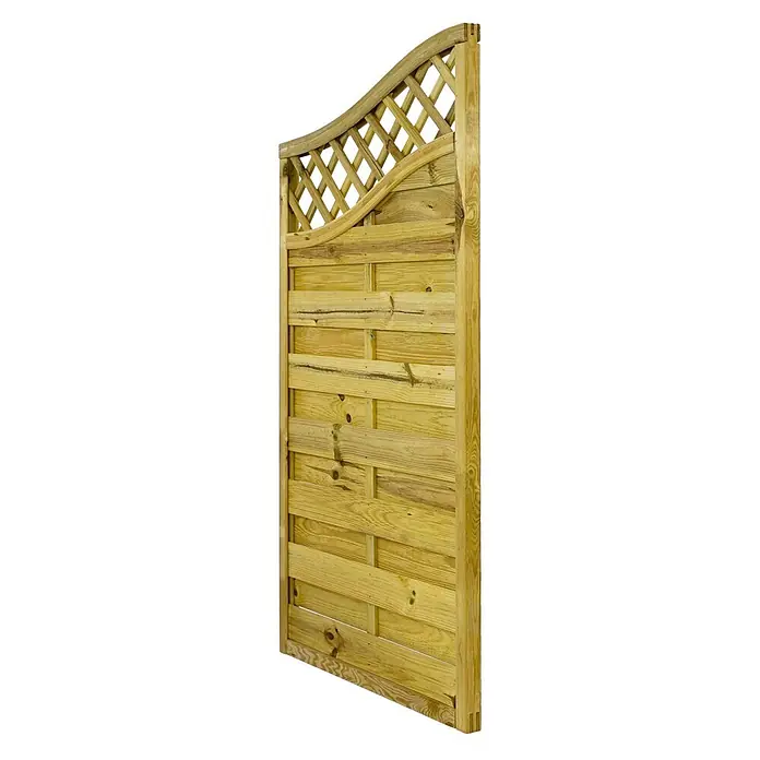 GartenLand Sichtschutzelement VARIO - B x H: 90 x 160 cm, Holz, Kiefer KDI Grün - Heller Holzzaun mit horizontalen Latten und gewölbtem Gitteraufsatz.