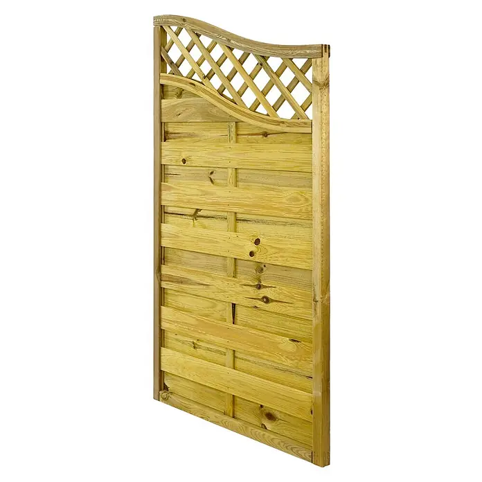GartenLand Sichtschutzelement VARIO - B x H: 90 x 160 cm, Holz, Kiefer KDI Grün - Hellbraunes Holzzaunfeld mit gewölbtem Rankgitter-Oberteil.