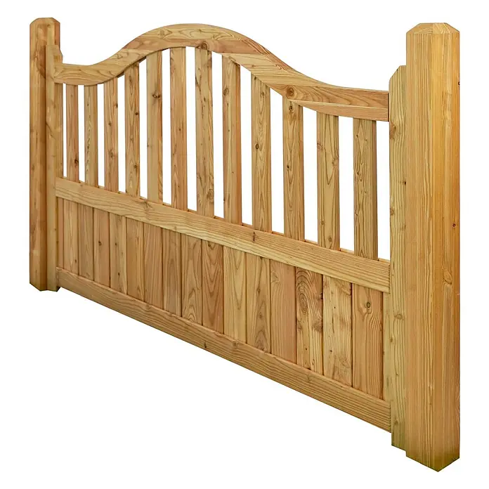 GartenLand Sichtschutzelement GRAZ - B x H: 180 x 105 cm, Holz, Lärche - Gartentor aus hellem Naturholz mit vertikalen Latten, gebogenem Oberholm und massivem Unterteil.