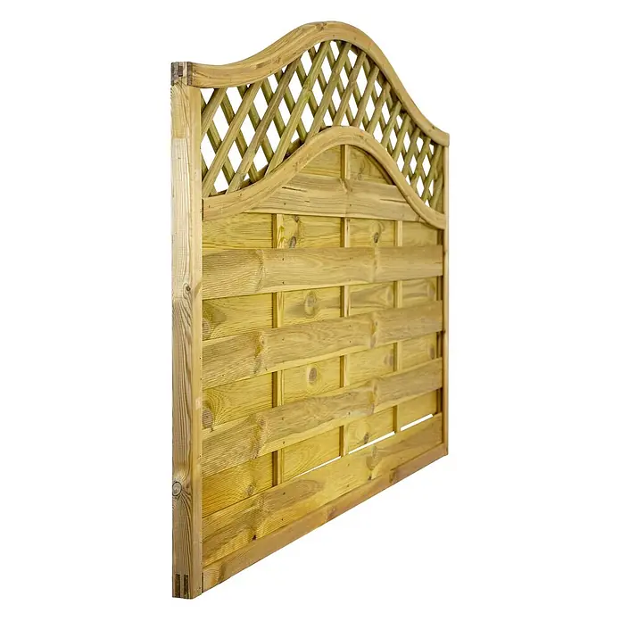 GartenLand Sichtschutzelement VARIO - B x H: 180 x 120 cm, Holz, Kiefer KDI Grün - Hölzerner Gartenzaun mit gewölbtem Gitteraufsatz und horizontalen Latten.