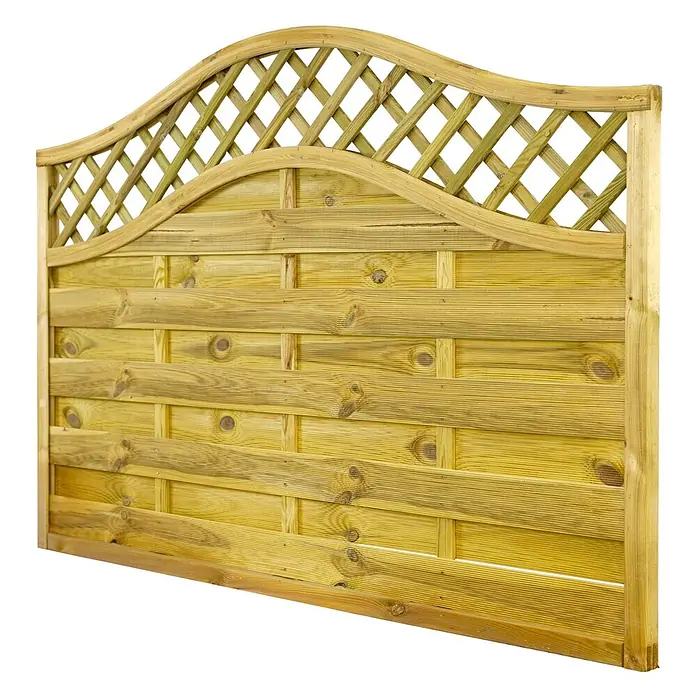 GartenLand Sichtschutzelement VARIO - B x H: 180 x 120 cm, Holz, Kiefer KDI Grün - Heller Holzzaun mit bogenförmigem Gitteraufsatz und geflochtenen Latten.