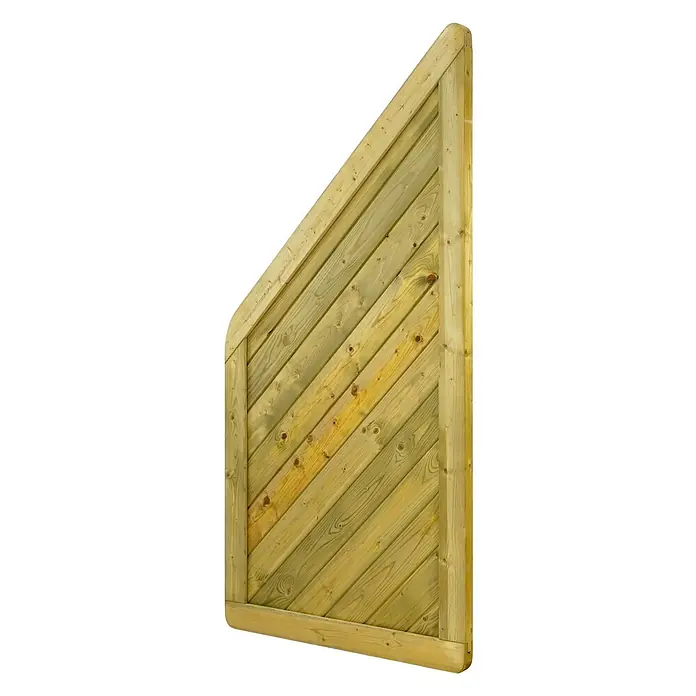 GartenLand Sichtschutzelement INNSBRUCK MASSIV - B x H: 90 x 180 cm, Holz, Fichte KDI Grün - Schräges Holzzaunfeld mit diagonalen Latten aus hellgrün imprägniertem Holz.