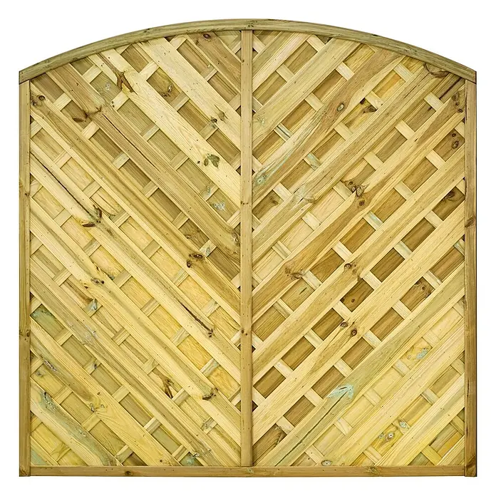 GartenLand Sichtschutzelement VARIO - B x H: 180 x 180 cm, Holz, Kiefer KDI Grün - Gewölbte Gartenzaunplatte aus hellem, behandeltem Holz mit diagonalem Lattenmuster.