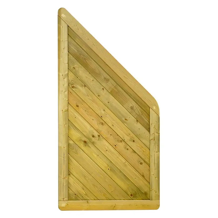 GartenLand Sichtschutzelement INNSBRUCK MASSIV - B x H: 90 x 180 cm, Holz, Fichte KDI Grün - Behandeltes Holztor-Paneel mit diagonalen Latten und abgerundeter oberer rechter Ecke.