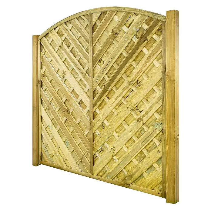 GartenLand Sichtschutzelement VARIO - B x H: 180 x 180 cm, Holz, Kiefer KDI Grün - Gebogener Gartenspalier aus Holz mit diagonalem Gittermuster, helles Naturholz.