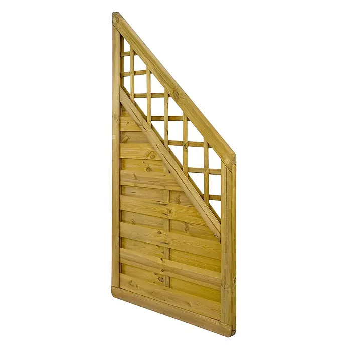 GartenLand Sichtschutzelement VARIO MASSIV - B x H: 90 x 180 cm, Holz, Kiefer KDI Grün - Schräges Gartenzaunfeld aus hellem Holz mit massivem Sockel und dekorativem Rankgitter.