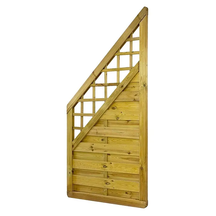 GartenLand Sichtschutzelement VARIO MASSIV - B x H: 90 x 180 cm, Holz, Kiefer KDI Grün - Schräges Holz-Gartenzaunelement mit massivem Boden und diagonalem Spalieraufsatz, aus hellem Holz.