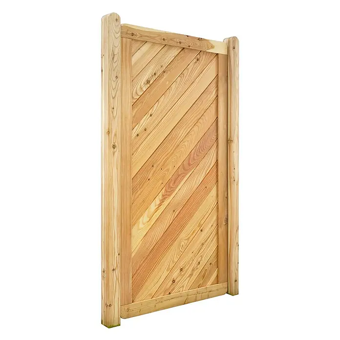 GartenLand Sichtschutzelement NIZZA - B x H: 90 x 180 cm, Holz, Lärche - Helles Holztor-Paneel mit diagonalen Latten und stabilem Rahmen.
