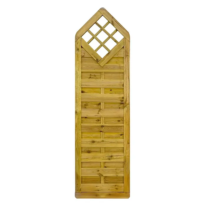 GartenLand Sichtschutzelement VARIO MASSIV - B x H: 60 x 210 cm, Holz, Kiefer KDI Grün - Gekrümmtes Gartenzaunfeld aus Holz mit rautenförmigem Rankgitter oben und horizontal geflochtenen Latten, Naturholzfarbe.