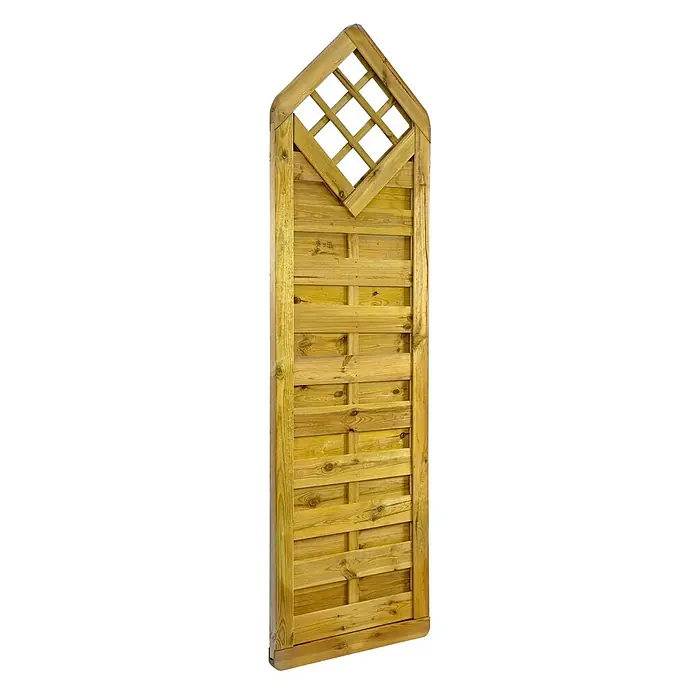 GartenLand Sichtschutzelement VARIO MASSIV - B x H: 60 x 210 cm, Holz, Kiefer KDI Grün - Gewölbtes Gartenzaunelement aus Holz mit diagonalem Spalier oben und horizontalen, verwobenen Latten aus hellem, behandeltem Holz.