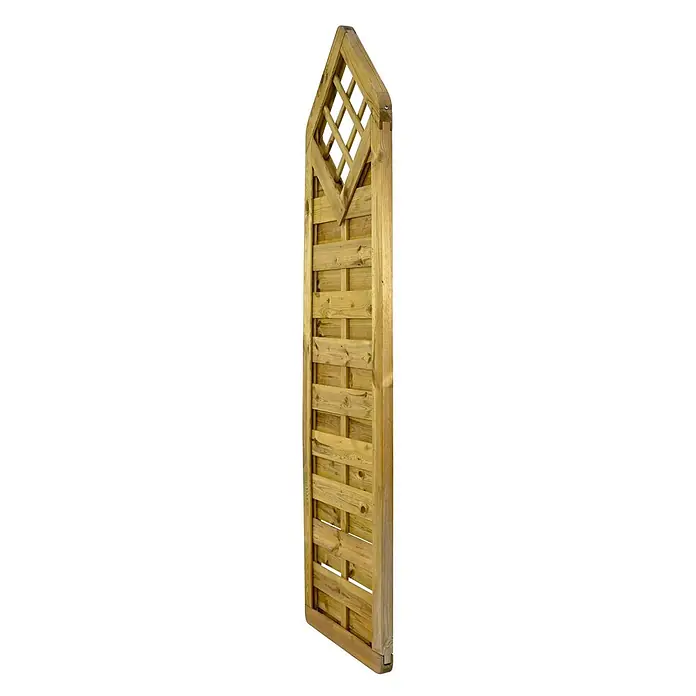 GartenLand Sichtschutzelement VARIO MASSIV - B x H: 60 x 210 cm, Holz, Kiefer KDI Grün - Hölzernes Gartenrankgitterpaneel mit dekorativem Bogen-Rankgitter oben und horizontalen Latten, in natur behandeltem Holz.