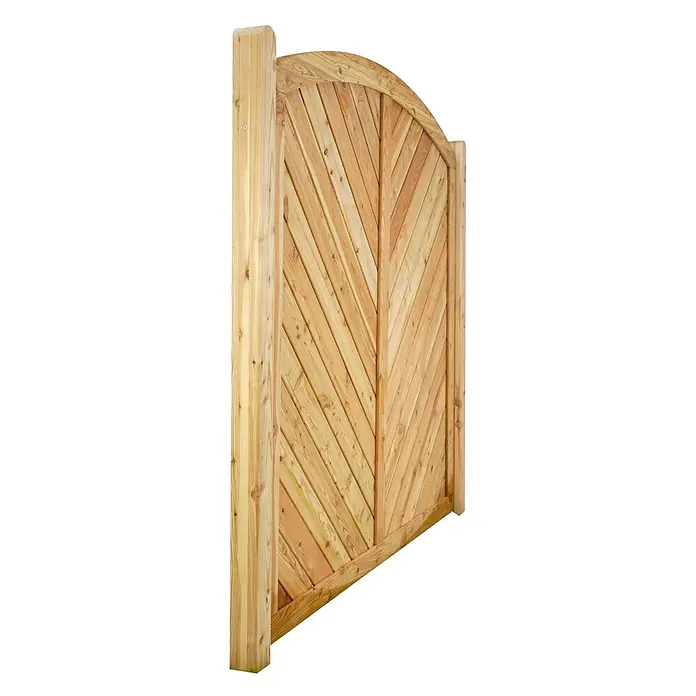 GartenLand Sichtschutzelement NIZZA - B x H: 180 x 180 cm, Holz, Lärche - Gewölbtes Holztor mit diagonalen Latten und stabilem Seitenpfosten, aus hellem Naturholz mit sichtbarer Maserung.
