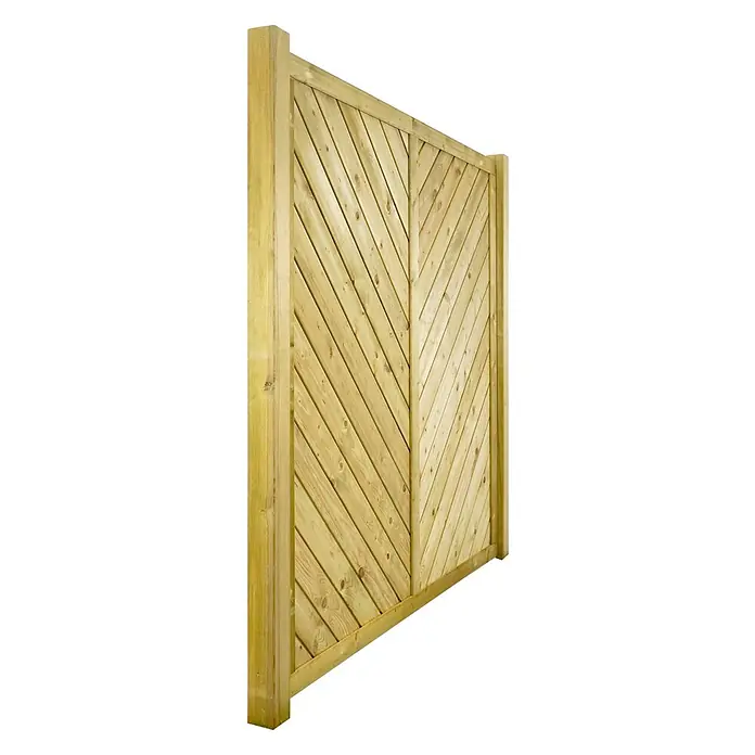 GartenLand Sichtschutzelement INNSBRUCK - B x H: 180 x 180 cm, Holz, Fichte KDI Grün - Holzzaunfeld mit diagonalen Latten, die in der Mitte ein V-Muster bilden, in hellem Naturholz.