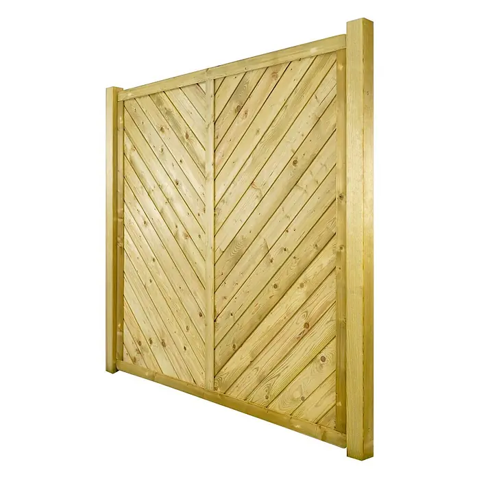 GartenLand Sichtschutzelement INNSBRUCK - B x H: 180 x 180 cm, Holz, Fichte KDI Grün - Helles Holzzaunpaneel mit diagonalem Lamellendesign.