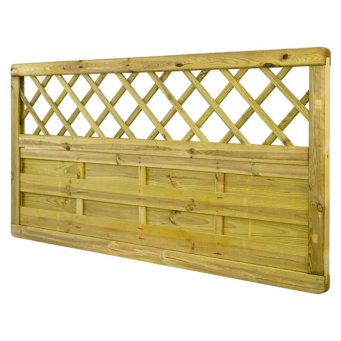 GartenLand Sichtschutzelement VARIO MASSIV - B x H: 180 x 90 cm, Holz, Kiefer KDI Grün - Holzzaunfeld mit dekorativem Rankgitter oben und horizontalen Latten, in naturfarbenem, behandeltem Holz.