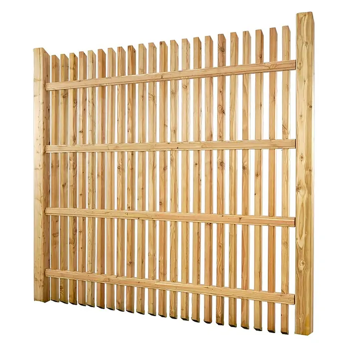 GartenLand Sichtschutzelement WIEN - B x H: 180 x 180 cm, Holz, Lärche - Heller Holzzaun mit vertikalen Latten und vier horizontalen Querriegeln.