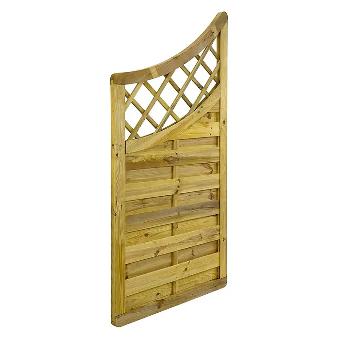 GartenLand Sichtschutzelement VARIO MASSIV - B x H: 90 x 180 cm, Holz, Kiefer KDI Grün - Holzzaunfeld mit geschwungenem Spalieraufsatz und horizontaler Lamellenbasis.