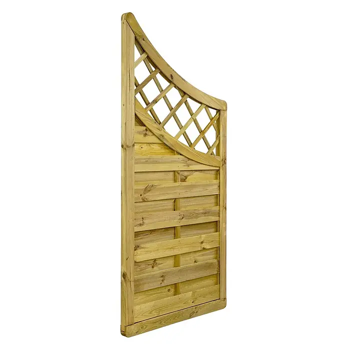 GartenLand Sichtschutzelement VARIO MASSIV - B x H: 90 x 180 cm, Holz, Kiefer KDI Grün - Gartenzaun aus Holz mit gebogenem Rankgitter und horizontalen Latten.
