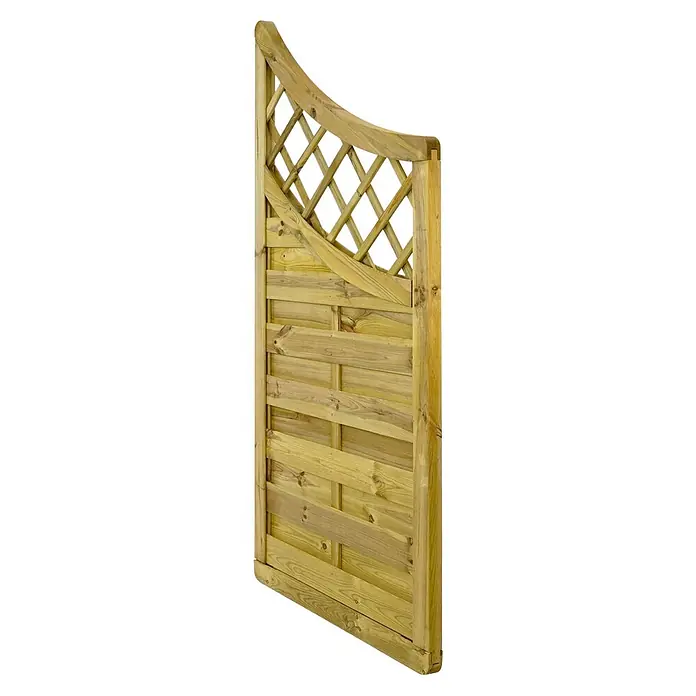 GartenLand Sichtschutzelement VARIO MASSIV - B x H: 90 x 180 cm, Holz, Kiefer KDI Grün - Holzzaunfeld mit gebogenem Rankgitter oben und horizontaler Lattenkonstruktion.