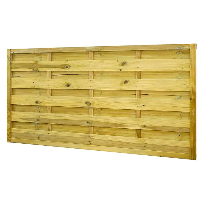 GartenLand Sichtschutzelement VARIO - B x H: 180 x 90 cm, Holz, Kiefer KDI Grün - Gelbbraunes Lattenzaunelement aus Holz mit horizontalen Brettern und vertikalen Leisten für den Sichtschutz im Garten.