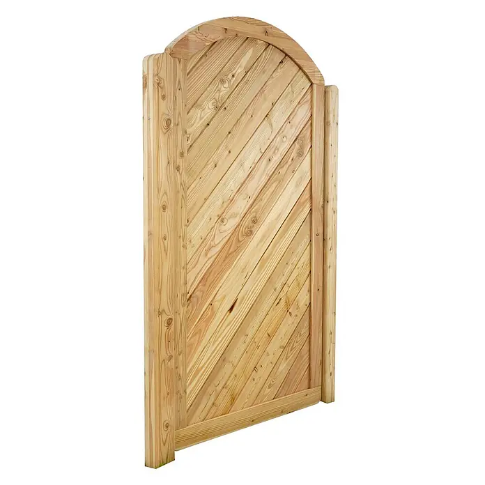 GartenLand Zauntor NIZZA gebogen - 100 x 180 cm, Lärche, Holz - Natürliches Holztor mit diagonalen Latten und gewölbtem oberen Bereich.