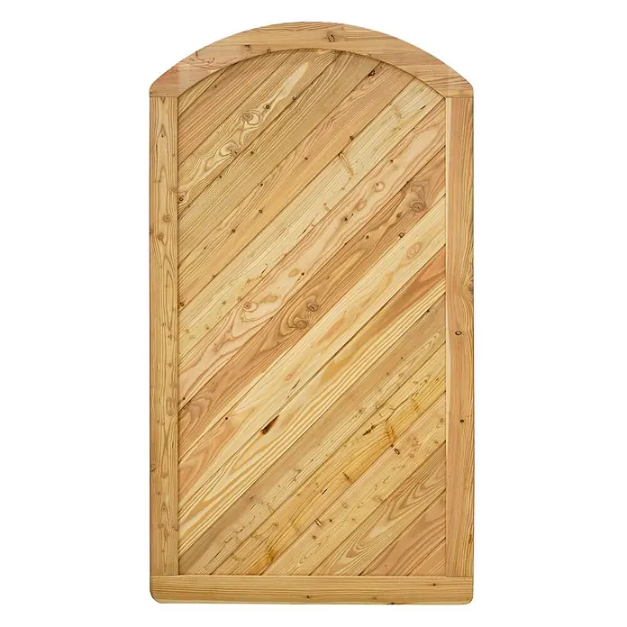 GartenLand Zauntor NIZZA gebogen - 100 x 180 cm, Lärche, Holz - Gewölbtes Torpaneel aus hellem Holz mit diagonalen Brettern.
