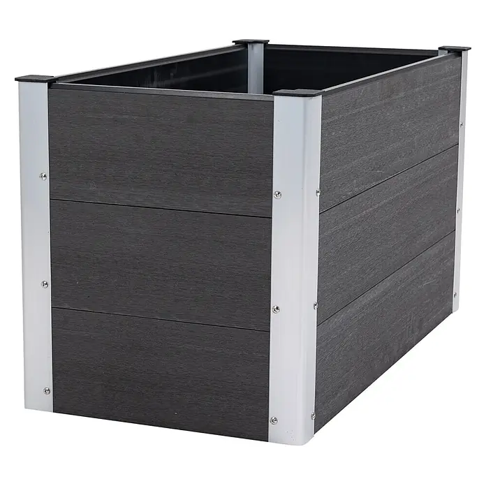 Furnicato Hochbeet - 100 x 50 x 55,5 cm, Verbundwerkstoff, Grau - Anthrazitfarbenes WPC-Hochbeet mit silberfarbenen Eckpfosten.