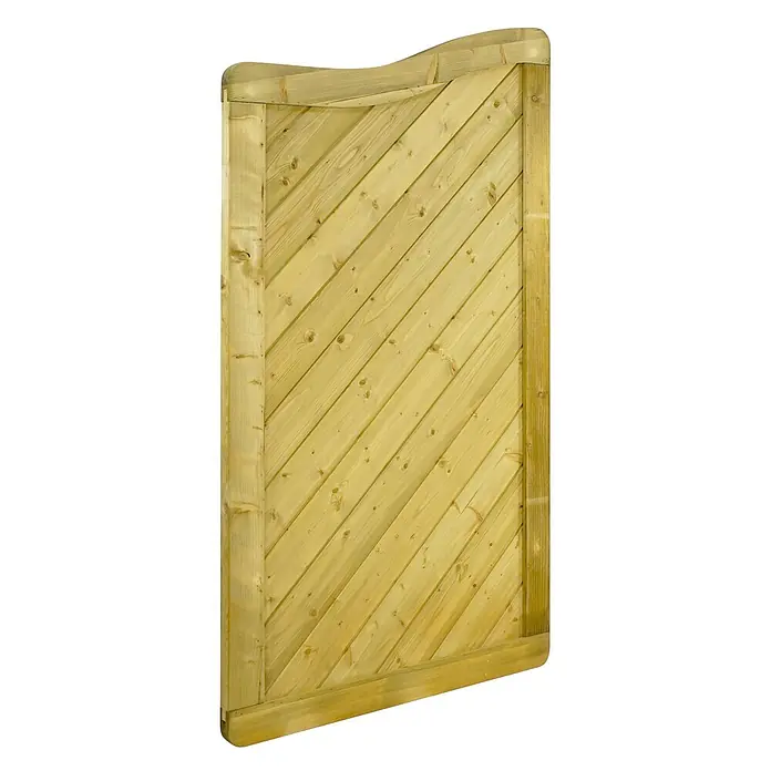 GartenLand Sichtschutzelement INNSBRUCK MASSIV - B x H: 90 x 165 cm, Holz, Fichte KDI Grün - Behandeltes Holztor mit diagonalen Latten und geschwungener Oberkante.