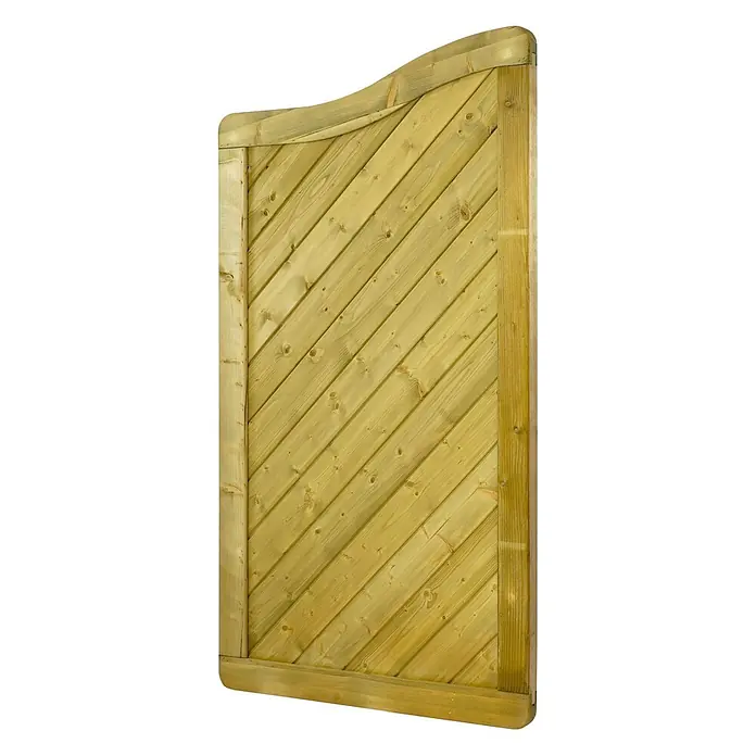 GartenLand Sichtschutzelement INNSBRUCK MASSIV - B x H: 90 x 165 cm, Holz, Fichte KDI Grün - Hellgrüne, behandelte Holzplatte für den Garten mit diagonalen Latten und geschwungener Oberkante.