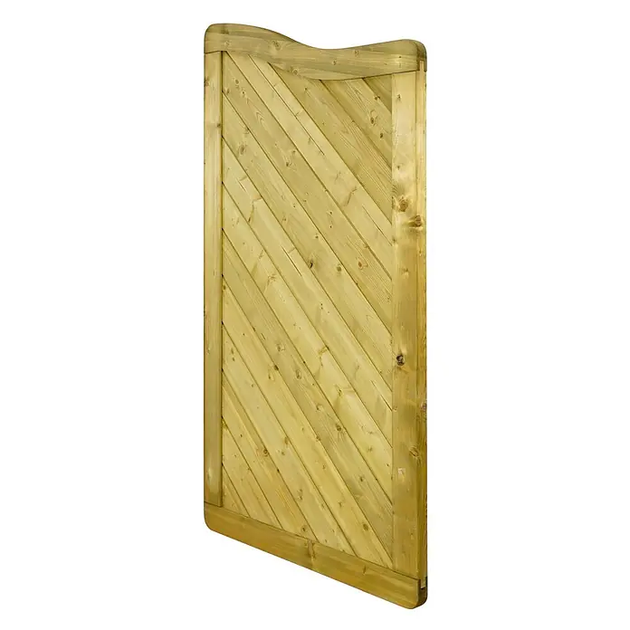 GartenLand Sichtschutzelement INNSBRUCK MASSIV - B x H: 90 x 165 cm, Holz, Fichte KDI Grün - Helles Holztorblatt mit diagonalen Lamellen und gebogenem Oberbalken, gerahmt von stabilen vertikalen und horizontalen Hölzern.