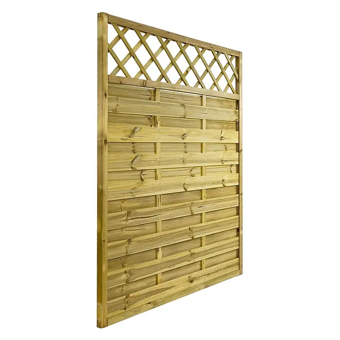 GartenLand Sichtschutzelement VARIO - B x H: 150 x 180 cm, Holz, Kiefer KDI Grün - Holz-Gartenzaunfeld mit horizontalen Latten und diagonalem Gitteraufsatz.