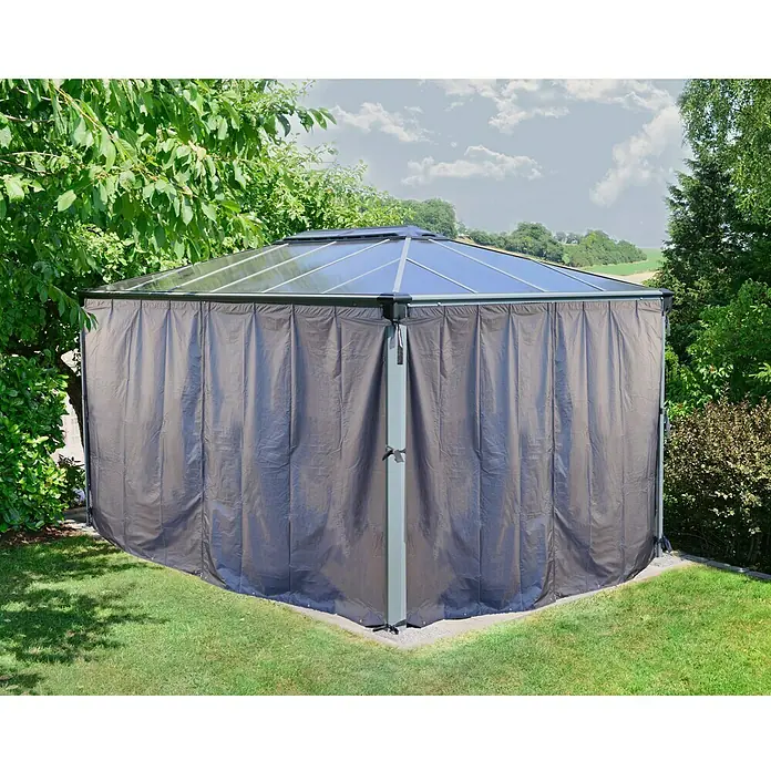Palram – Canopia Pavillon-Seitenwände für Pavillon Martinique - B x H: 420 x 217 cm - Ein geräumiger Pavillon mit Vorhängen steht im Garten und bietet Schutz und Privatsphäre. Das Dach ist transparent und lässt Licht herein.