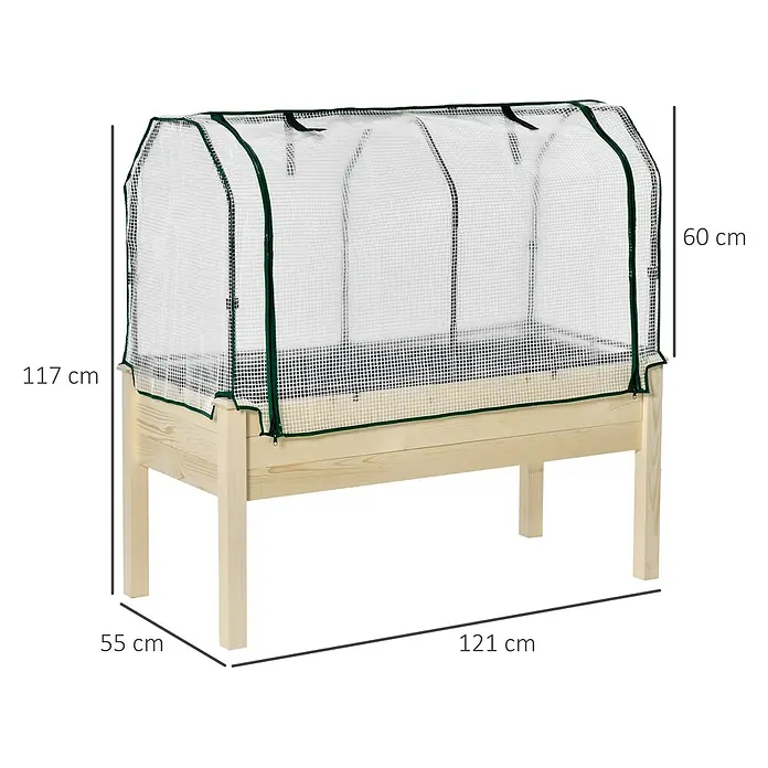 Outsunny Kräuterhochbeet - Material: Holz - Hölzernes Hochbeet mit transparenter Gewächshausabdeckung, ideal für Pflanzenschutz und Frühkulturen.