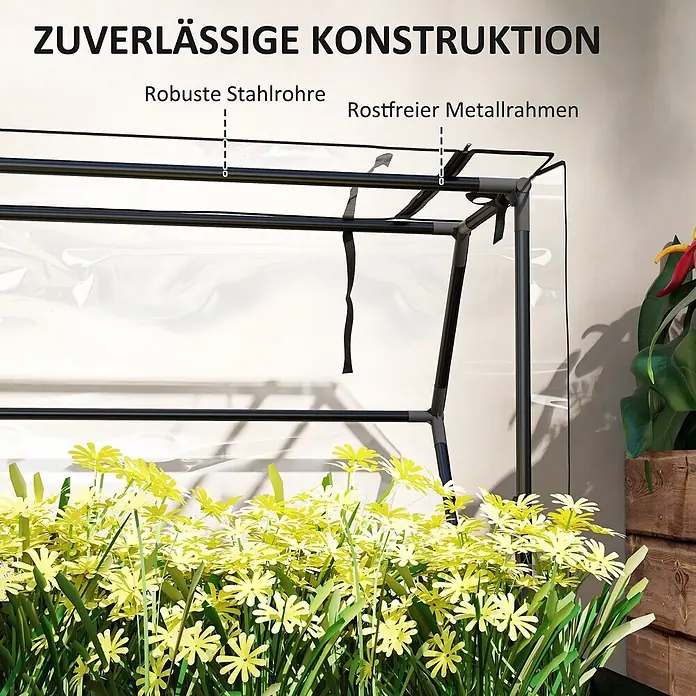 Outsunny Kräuterhochbeet - L x B x H: 100 x 48 x 124 cm - Robuster, rostfreier Stahlrahmen eines Gewächshauses mit klarer Abdeckung.