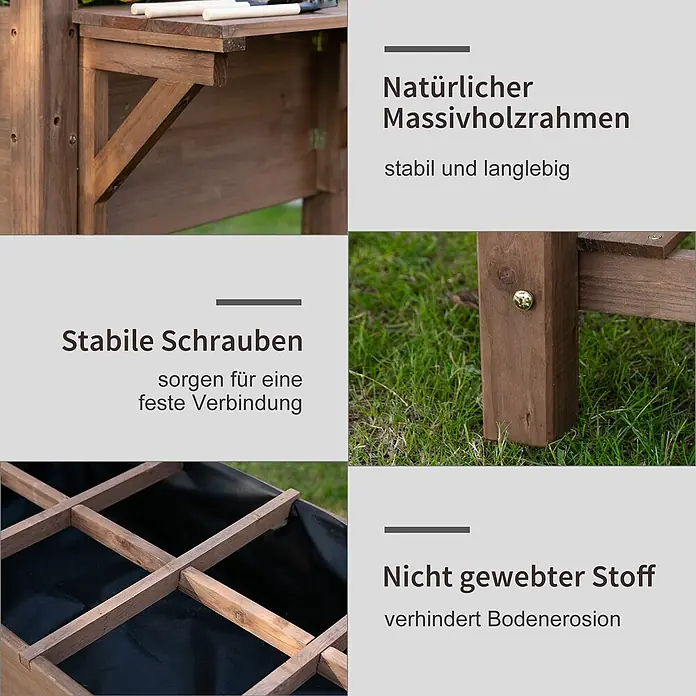 Outsunny Kräuterhochbeet - Material: Holz - Hölzernes Hochbeet mit Massivholzrahmen, stabilen Schrauben und Vliesauskleidung zur Bodenerosionsvermeidung.