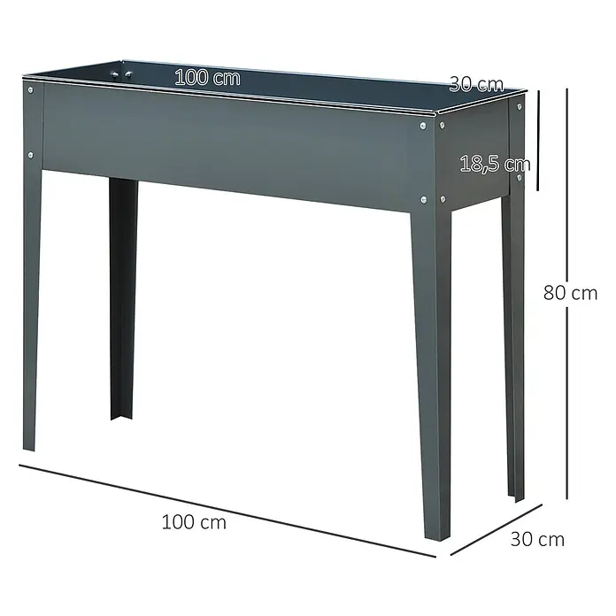 Outsunny Kräuterhochbeet - Material: Metall - Graues Metall-Hochbeet auf Beinen, 100x30x80cm (LxBxH), mit 18,5cm Pflanztiefe.