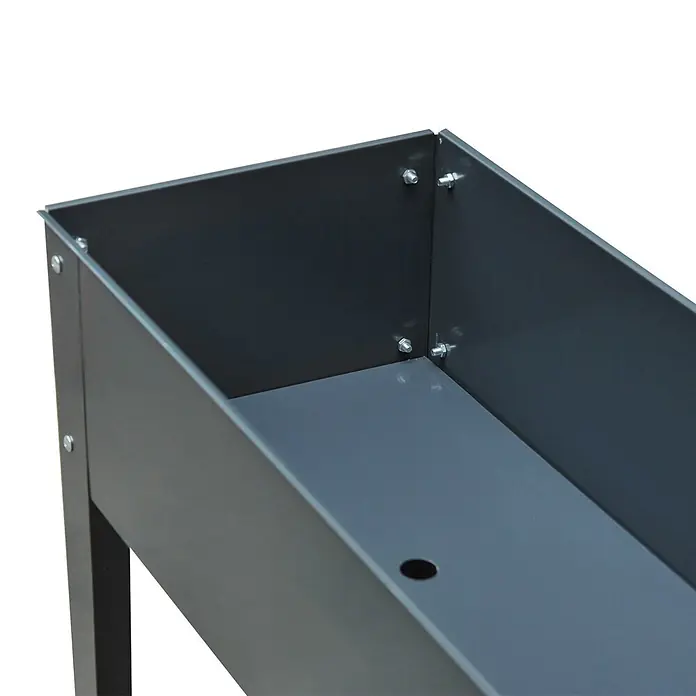 Outsunny Kräuterhochbeet - Material: Metall - Dunkelgraues Metall-Pflanzgefäß mit sichtbaren Schrauben und Abflussloch.