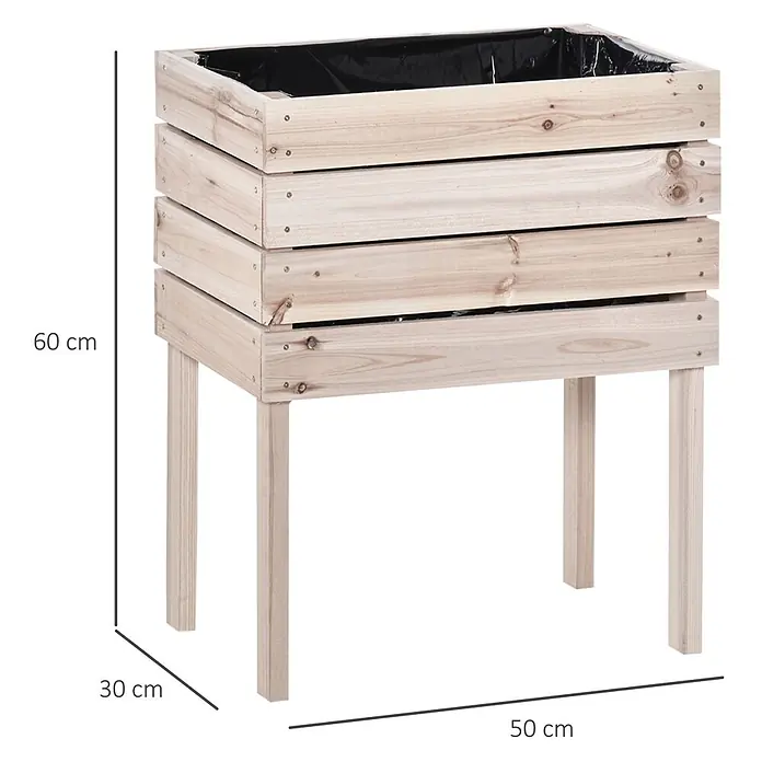 Outsunny Kräuterhochbeet - Material: Holz - Holz-Hochbeet mit schwarzer Folie und Beinen, 60 cm hoch.