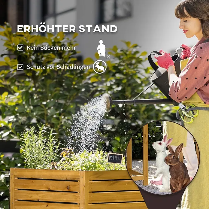 Outsunny Kräuterhochbeet - Material: Holz - Hölzernes Hochbeet, zum Pflanzenanbau genutzt. Das erhöhte Design bietet ergonomische Vorteile und schützt vor Schädlingen.