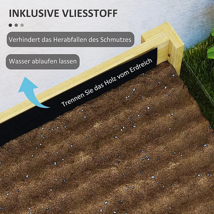 Outsunny Kräuterhochbeet - Material: Holz - Schwarzes Vliesstoff-Gewebe im Hochbeet, trennt Erde vom Holz, verhindert Schmutzaustritt und ermöglicht Wasserablauf.