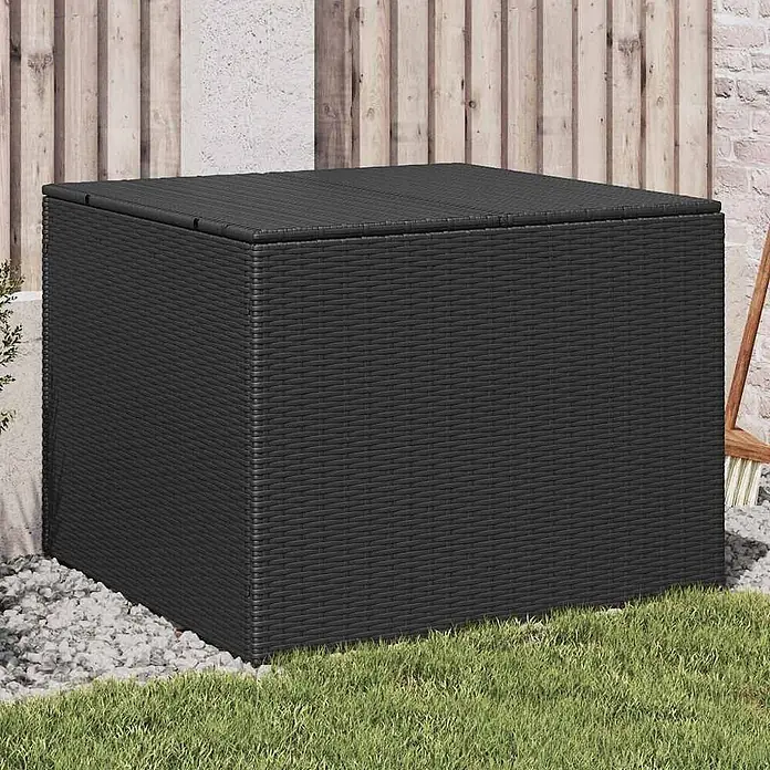 Furnicato Garten-Aufbewahrungsbox - Schwarz, Kunststoff - Dunkelgraue Polyrattan-Gartenbox im Freien zur Aufbewahrung.