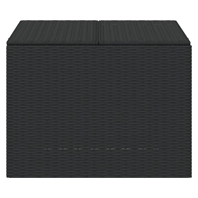 Furnicato Garten-Aufbewahrungsbox - Schwarz, Kunststoff - Dunkelgraue Outdoor-Aufbewahrungsbox in Rattan-Optik mit flachem Deckel.
