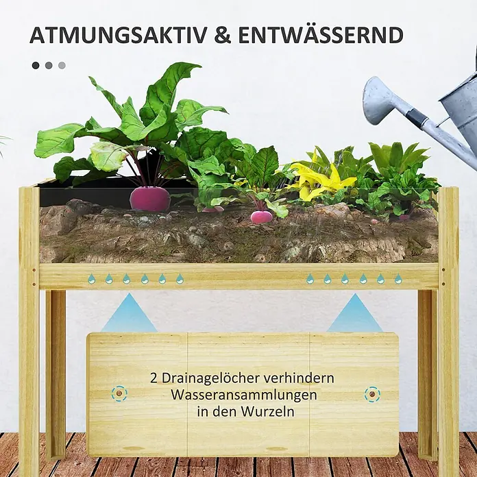 Outsunny Kräuterhochbeet - Material: Holz - Hölzernes Hochbeet mit Pflanzen, die bewässert werden, zeigt Atmungsaktivität und Drainagelöcher für gesunde Wurzeln.