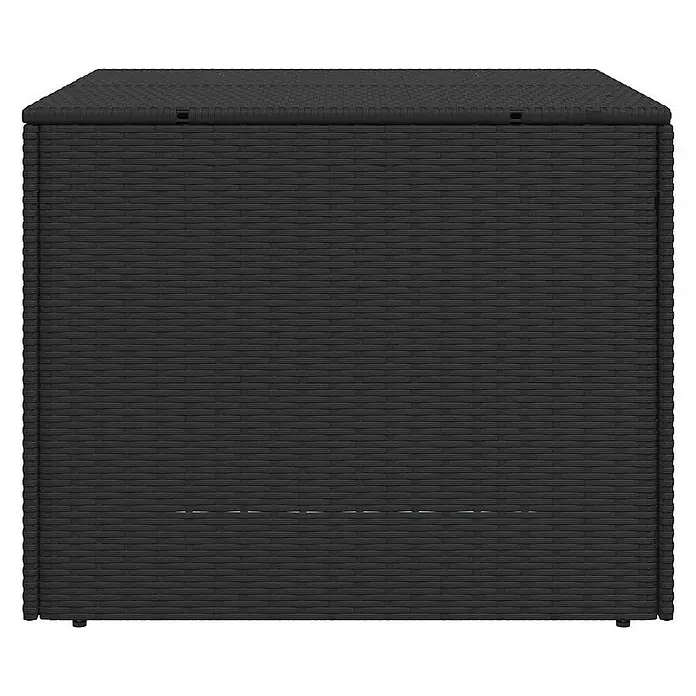 Furnicato Garten-Aufbewahrungsbox - L x B x H: 75 x 80 x 59 cm, Schwarz, Kunststoff - Vorderansicht einer schwarzen Polyrattan-Außenaufbewahrungsbox mit geflochtener Textur.