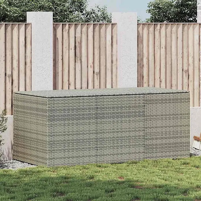 Furnicato Garten-Aufbewahrungsbox - Grau, Naturmaterialien - Rechteckige graue Poly-Rattan-Gartenaufbewahrungsbox.
