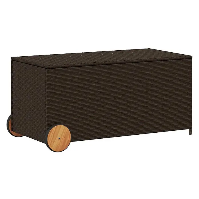 Furnicato Garten-Aufbewahrungsbox - Braun, Naturmaterialien - Braune Rattan-Optik Aufbewahrungsbox auf Rädern für den Außenbereich.