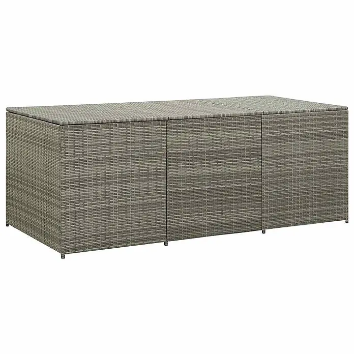 Furnicato Garten-Aufbewahrungsbox - Grau, Naturmaterialien - Rechteckige, graue Polyrattan-Gartenbox mit 3 Deckelabschnitten.