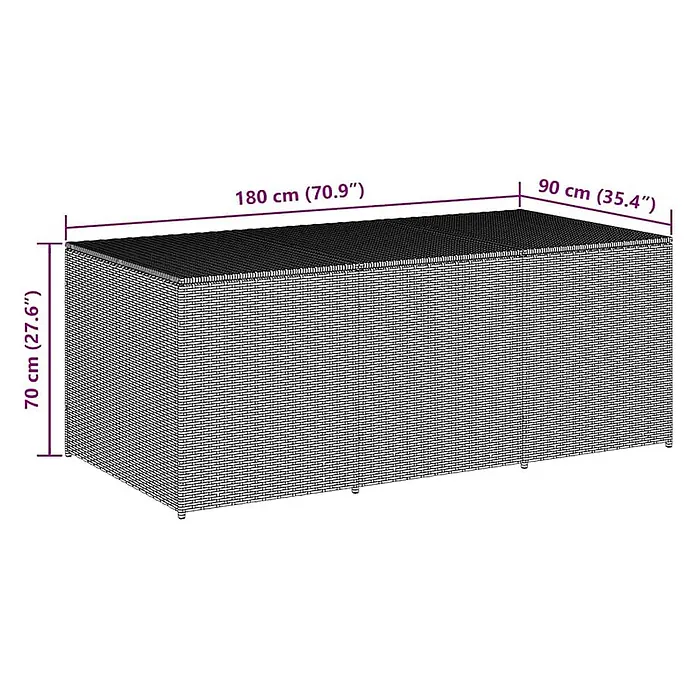Furnicato Garten-Aufbewahrungsbox - Grau, Naturmaterialien - Dunkle rechteckige Aufbewahrungsbox in Rattan-Optik für den Außenbereich mit Maßen.
